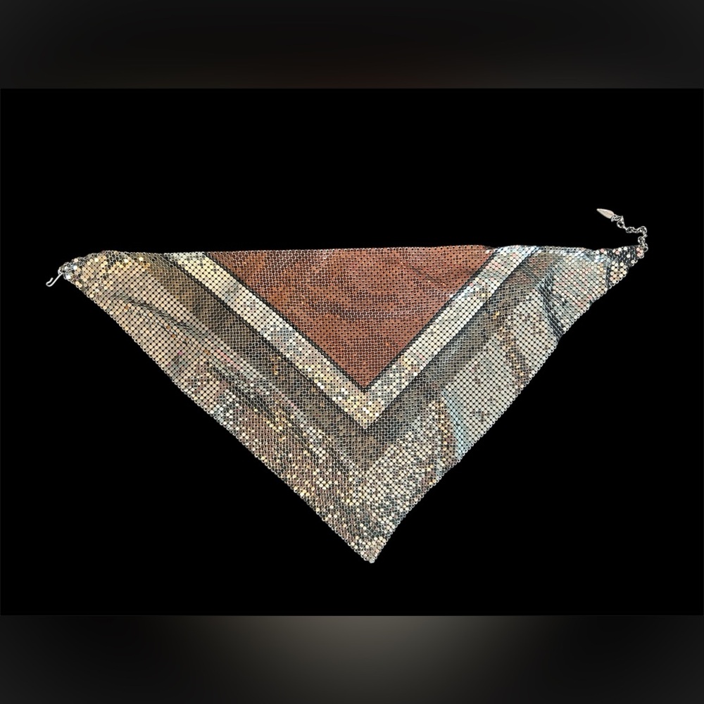 Whiting & Davis Vintage Tri-Tone Mesh Bib Necklace Metal Statement Rare